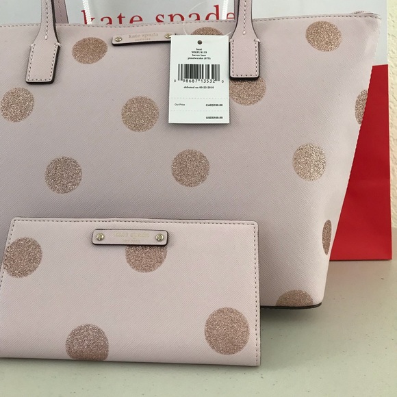NWT KATE SPADE HANI HAVEN LANE PINK POLKA SET BAG - Picture 2 of 8